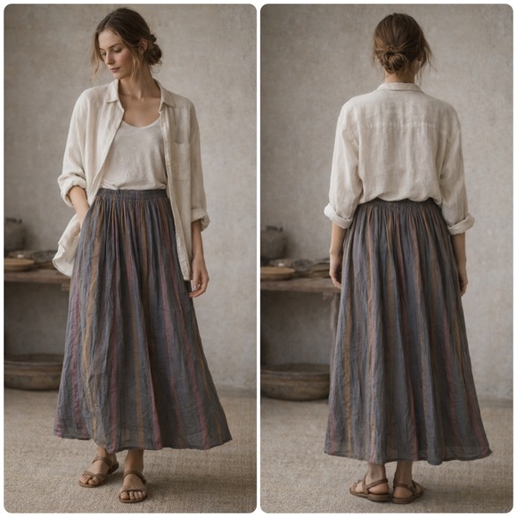 Ichi Antiquités Dresses & Skirts - New! Ichi Antiquites Linen Striped Drawstring Adjustable Skirt 🩶 Onesize  XS-XL